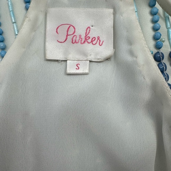 Parker Finn Beaded Silk Slip Dress Cocktail Party Wedding Guest Blue White Small - Picture 9 of 11